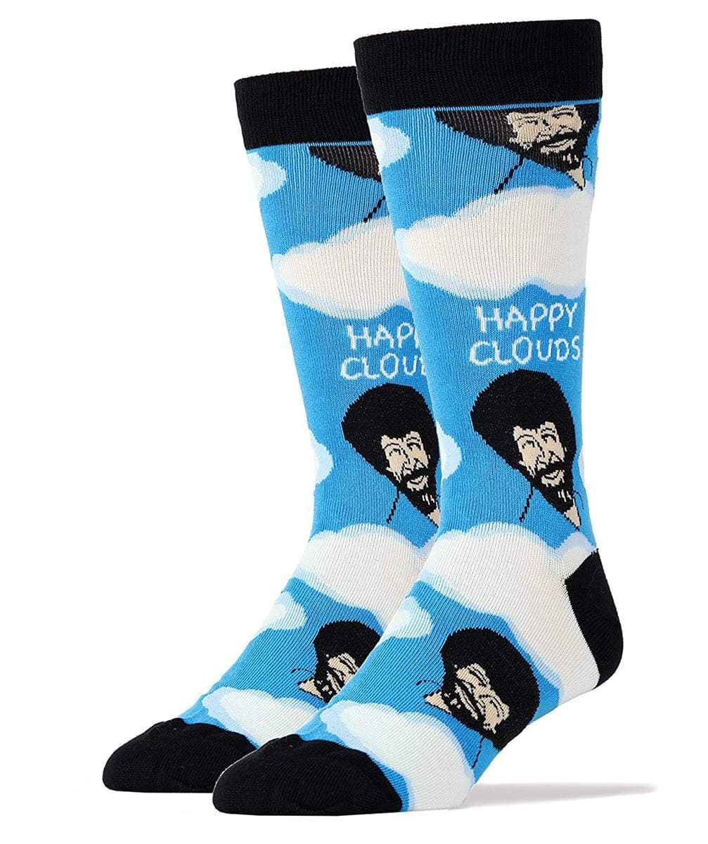 Oooh Yeah Men's Novelty Crew Socks, Exclusive Funny Socks for Bob Ross, Christmas Socks, Dress Cotton Socks, Blue, One Size