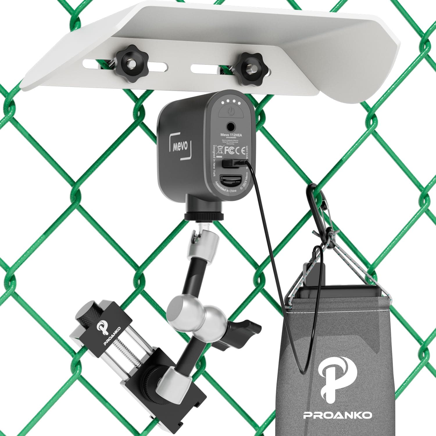 Fence Mount for Mevo Start, GoPro, Phones, Comes with Shade and Carrying Pouch Mounting Kit for Gamechanger to Recording Baseball,Softball and Tennis Games (N8 Pro)