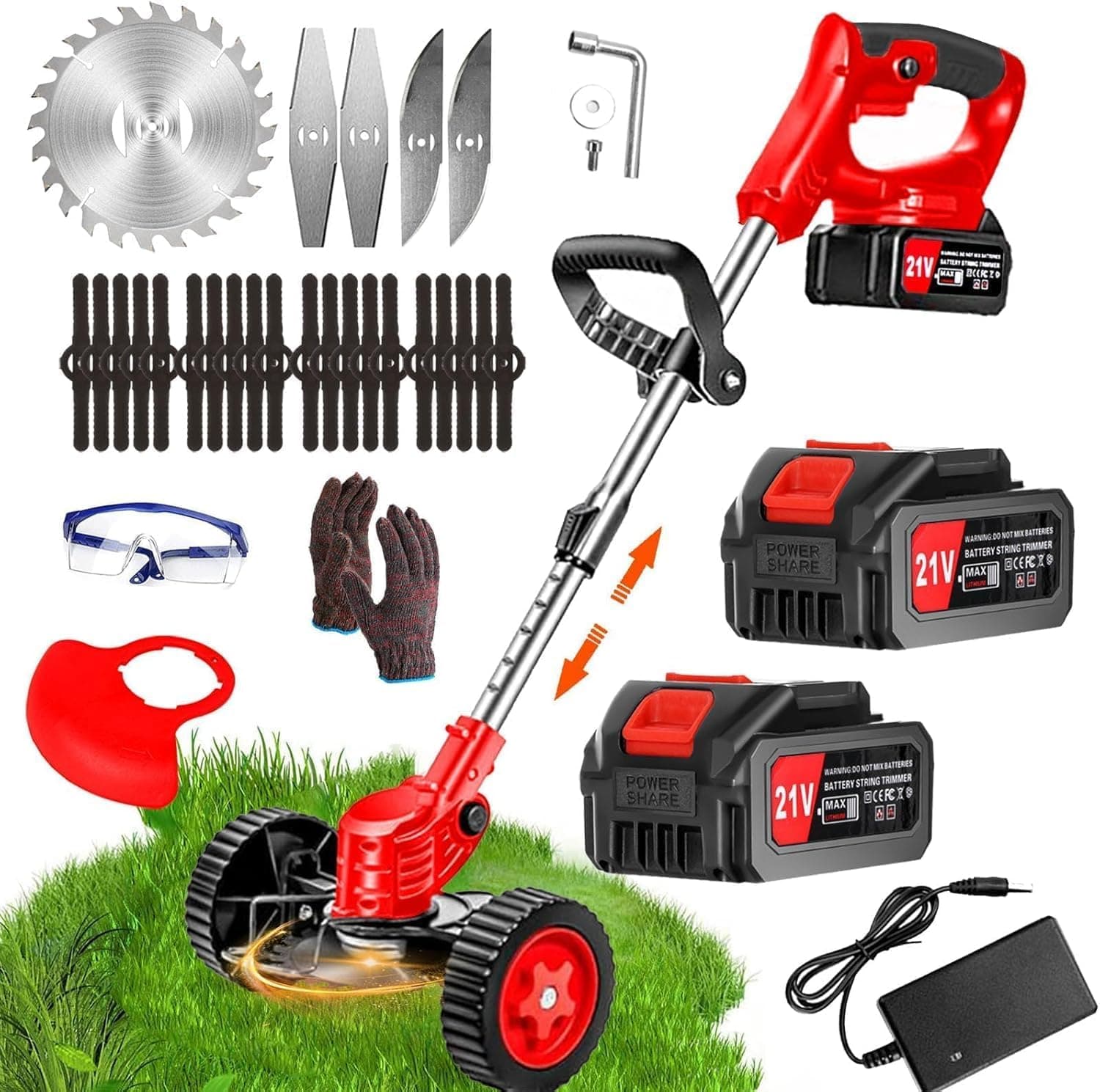 Cordless Grass Cutter Machine for Garden, 24V Brush Cutter Machine with 2 Batteries, Ideal Grass Cutter for Home Garden Use | Grass Cutting Machine Electric