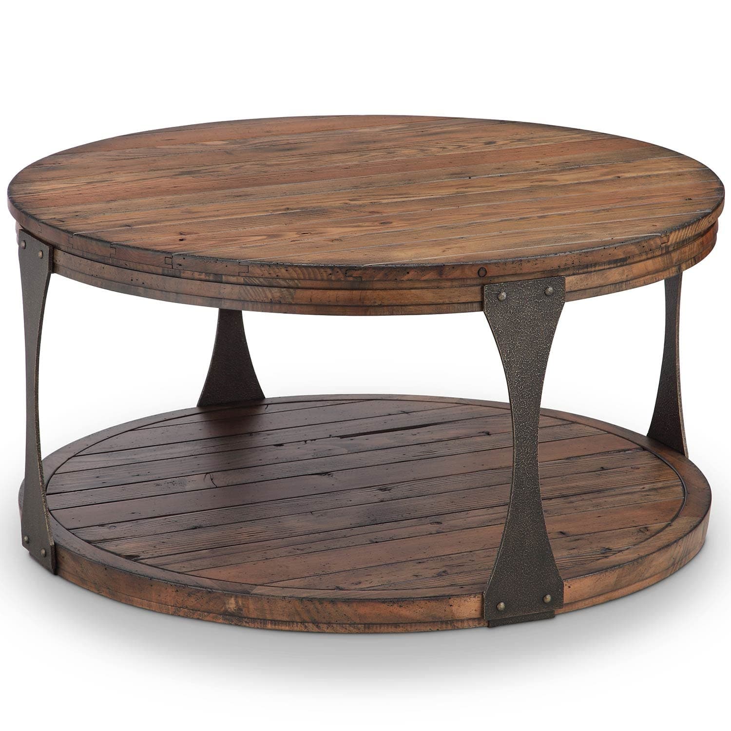 Magnussen Montgomery 36" Round Industrial Coffee Table in Bourbon