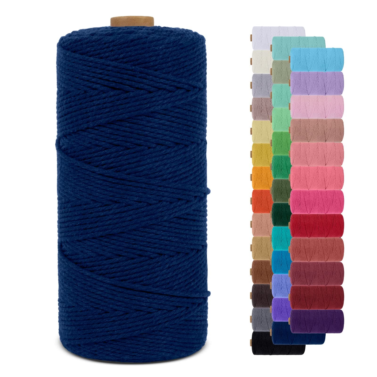 2mm Macrame Cord 219 Yards Natural Cotton Cord Twine Macrame String for Crafts, Colored Macrame Rope Yarn for DIY Wall Hangers, Plant Holders, Knitting, Wedding Décor (Dark Blue)