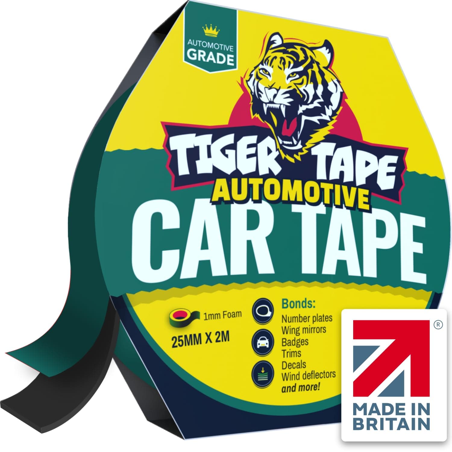 Tiger Tape® UK Made. Car Number Plate Tape | Heavy Duty Automotive Grade Mounting Adhesive | Extra Strong Double Sided Tape for Vehicle Number Plates, Licence Plates, Car Registration (2 UK Plates)
