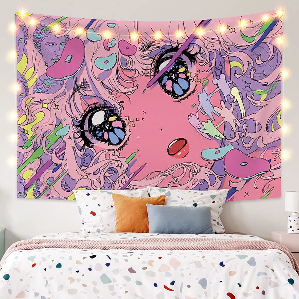 VTYUBX Japanese Anime Girl Tapestry Kawaii aestheticism 3D Printing Art Anime Wall Hanging,for Living Room Bedroom Dorm Decor (60Lx50 inchW,R01)