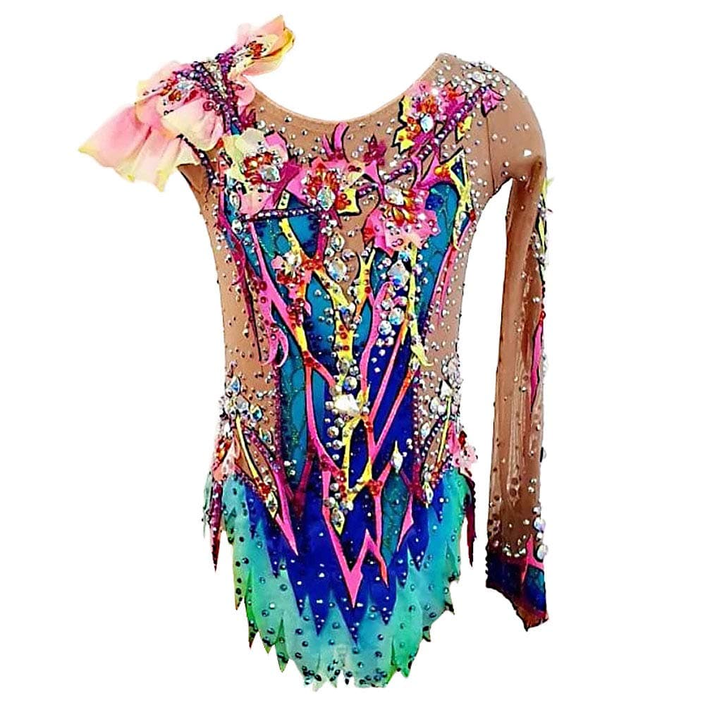 Kmgjc Rhythmic Gymnastics Leotards Women's Girls' Kids Leotard High Elasticity Breathable Handmade Long Sleeve Training Dance Rhythmic Gymnastics Artistic