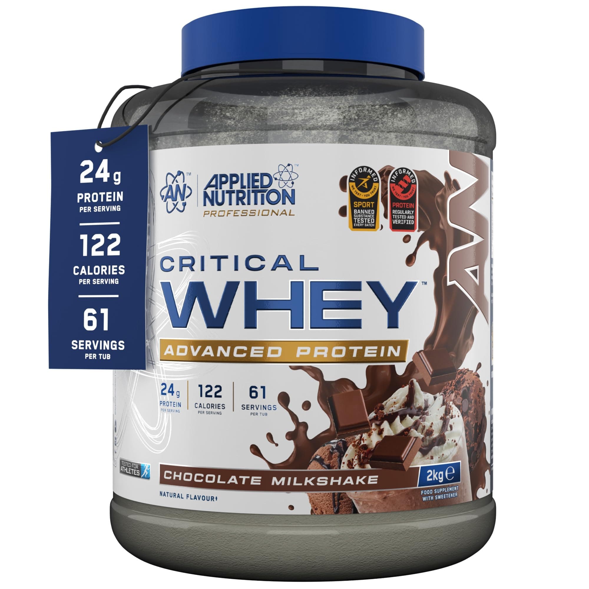 Applied Nutrition Critical Whey Protein Powder 2kg - High Protein Powder, Protein Milkshake, Muscle Building Supplement with BCAAs & Glutamine (2kg - 67 Servings) (2kg, Chocolate Milkshake)