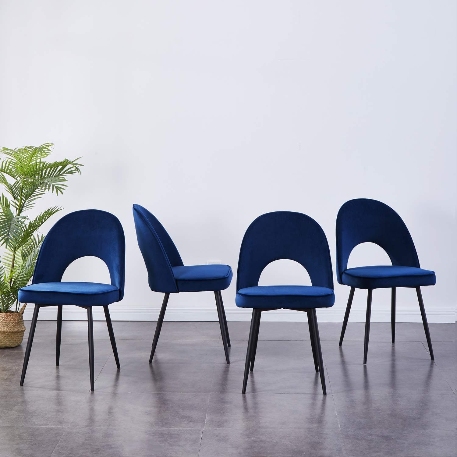 Set of 4 Dining Chairs Velvet Upholstered Seat with Metal Legs (Blue, 4)