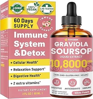 Graviola Soursop Leaf Extract Liquid - Soursop Bitters Liquid, Support Immune, Relax, Liver and Sleep, Sugar & Alcohol-Free, Highly Absorbable Formula, White Peach Flavor, 2 Fl Oz