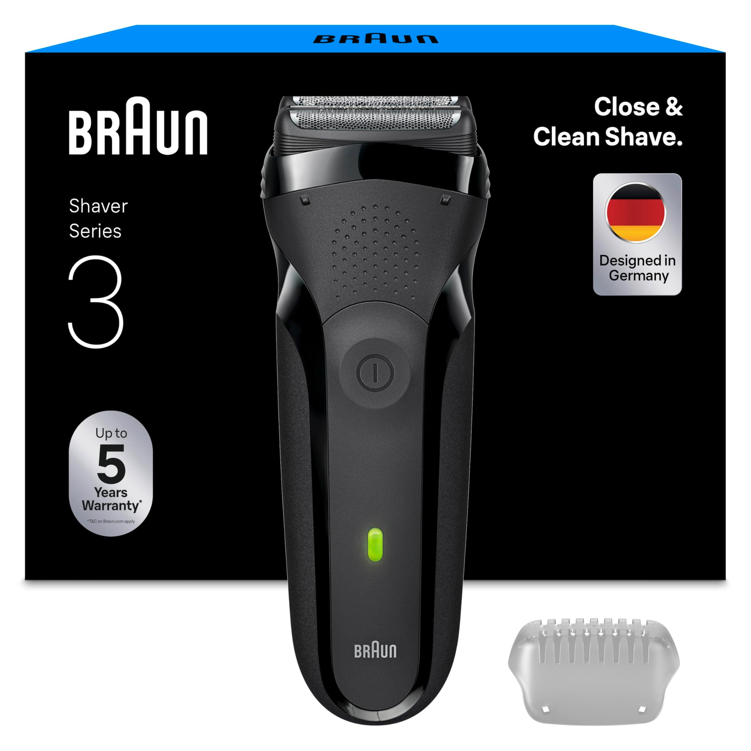 Series 3 Electric Shaver for Men, Electric Razor for Men, UK 2 Pin Plug, 300, Black Razor