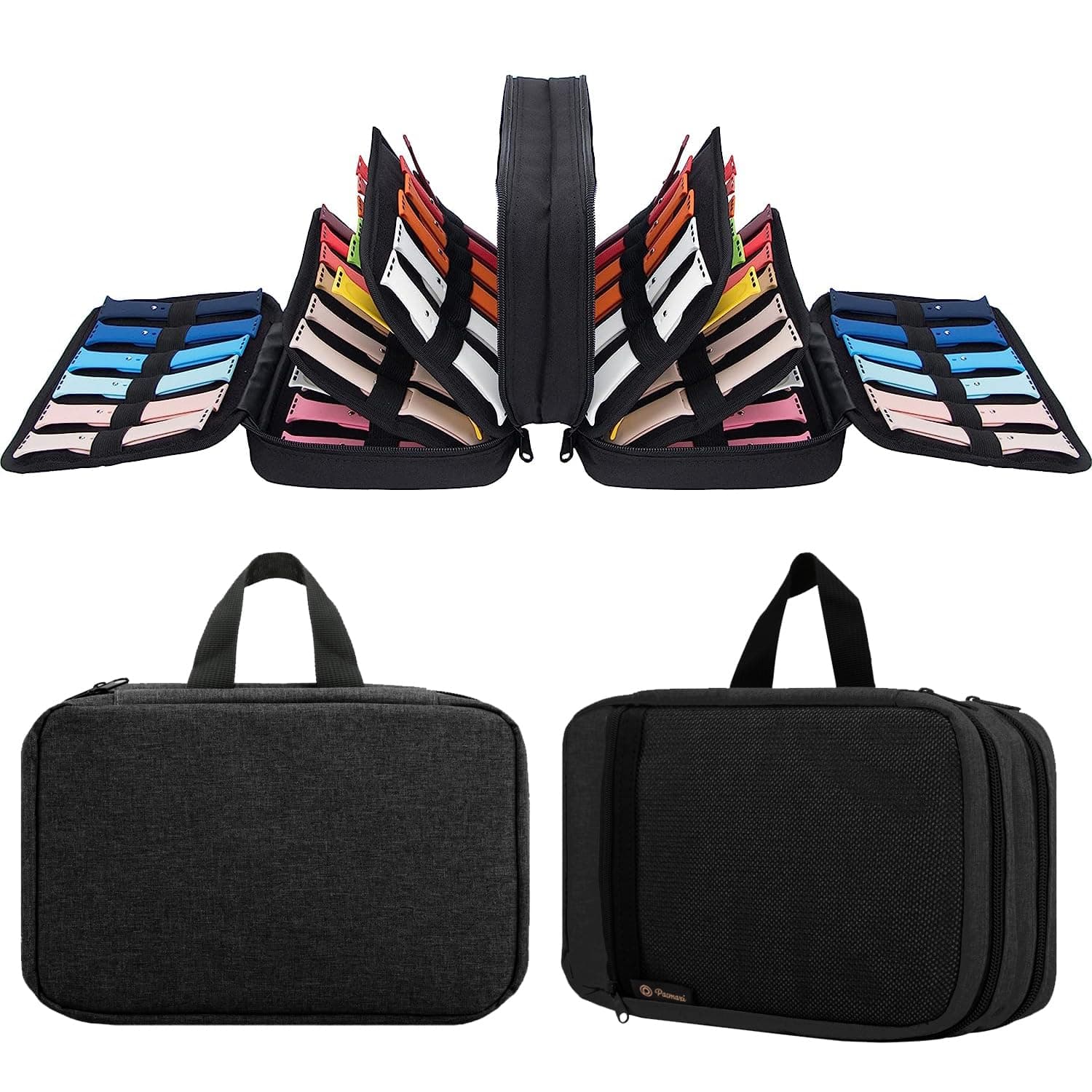 PACMAXI 84 Watch Bands Storage Carrying Case Compatible with Watches, Expandable Watch Band Holder Stores 84 Straps Fit for Most Sizes of Watch Straps, Organizer for Watch Bands, Bag Only (Black)