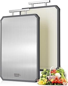 SNOWCLAD Stainless Steel Cutting Board,Double Sided Steel Bread Boards for kitchen,Stainless Steel/Wheat straw pp Large Board for meat,non toxic Chopping,16 * 11 Inch,Dishwasher Safe