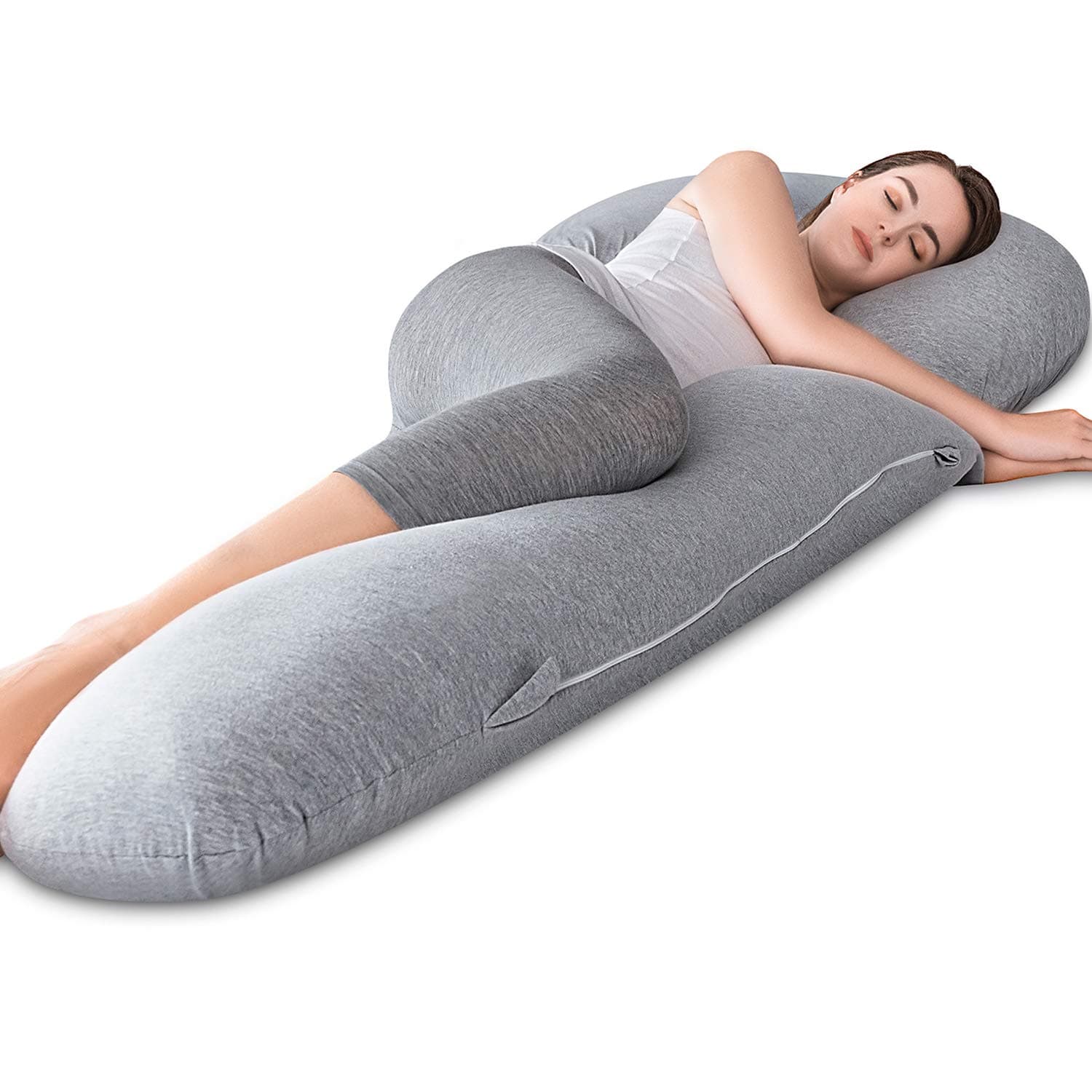 Marine Moon Pregnancy Pillow Memory Foam Body Pillow for Side Sleepers/Pregnant Women, L-Shaped Full Body Pillow with Cover, Grey