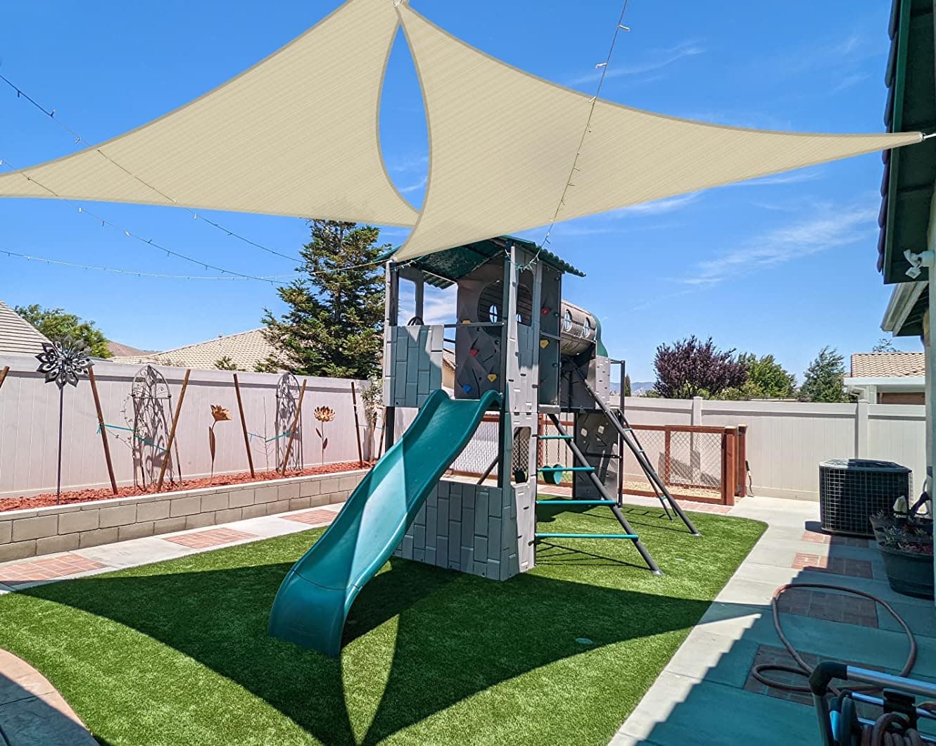 Coarbor 8'x8'x8' Sun Shade Sail Triangle Heavy Duty Fabric Cloth Screen for Patio Garden Yard Deck Pergola Canopy Water Permeable & UV Resistant (Beige)