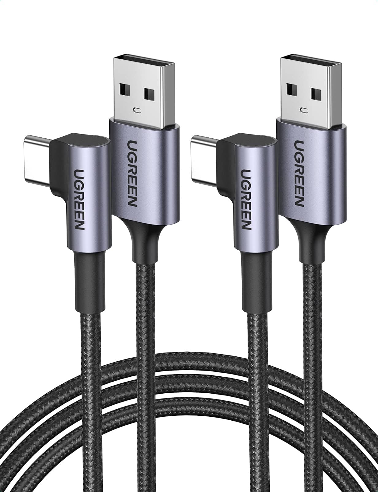 UGREEN Right Angle USB C Cable 2 Pack, USB A to USB C Cable 90 Degree Type C Cord Compatible with iPhone 16/16 Plus/16 Pro/16 Pro Max/15, Galaxy S24/S23/S10/S10+, iPad Mini 6/Air 5, Pixel 8/7, 6.6FT