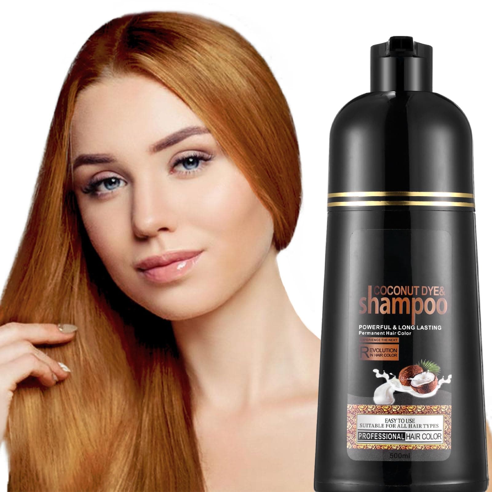 Instant Hair Color Shampoo with Herbal Coconut for Dark Hair - Easy to Use & long lasting Hair Dye for Women & Men, 16.90 FL OZ (Blonde Brown)