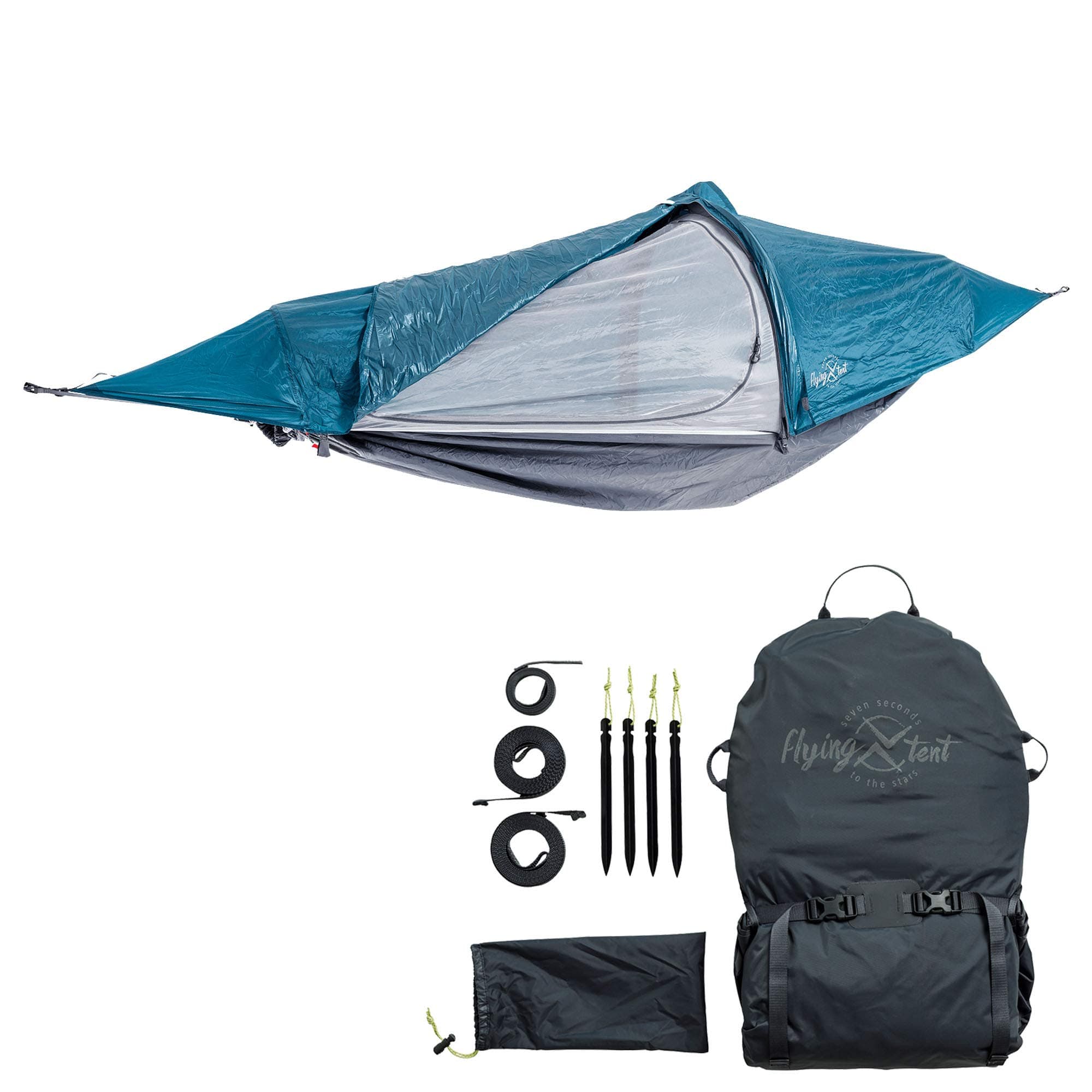 Unique All-in-ONE Hammock Tent, Bivy Tent, Hammock and Rain Poncho + Fine Mesh Mosquito Net - Ocean Blue