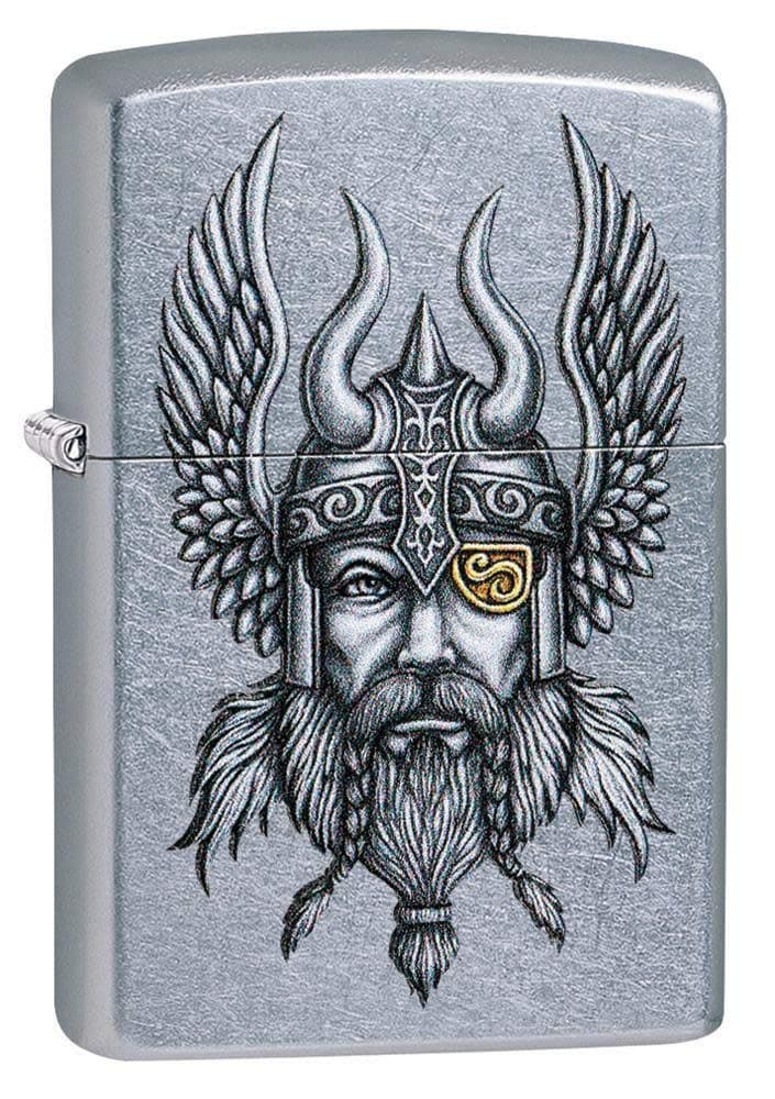 Zippo Nordic Viking Warrior Design Windproof Lighter, Street Chrome Finish