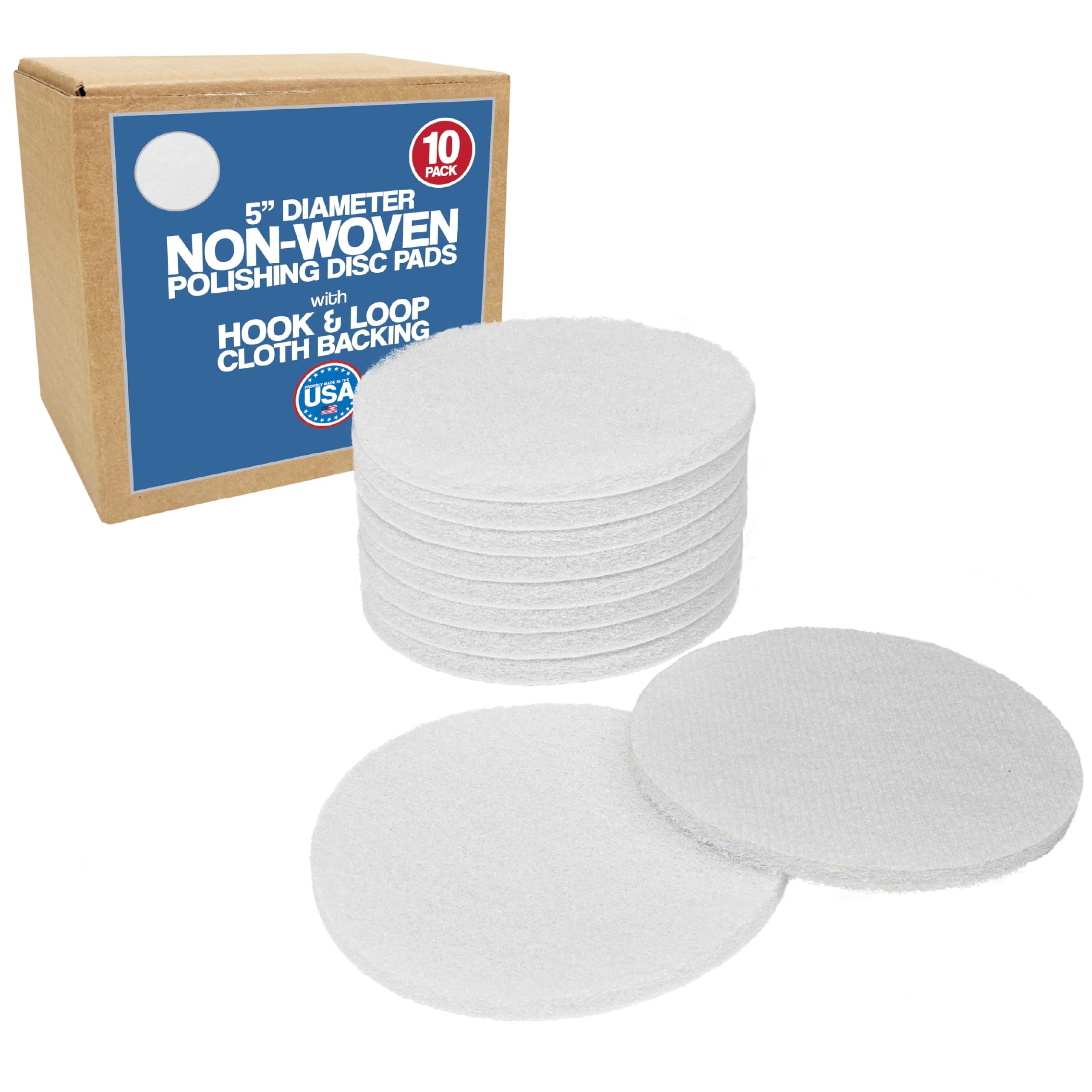 5" Non-Scratch Polishing Pad Hook & Loop Non-Woven Discs, Non-Abrasive Finishing Pads, Buff & Polish Finished Surfaces, Wood Oil & Wax Application, Orbital Sander Polishing Pad - 10 Pack (White)