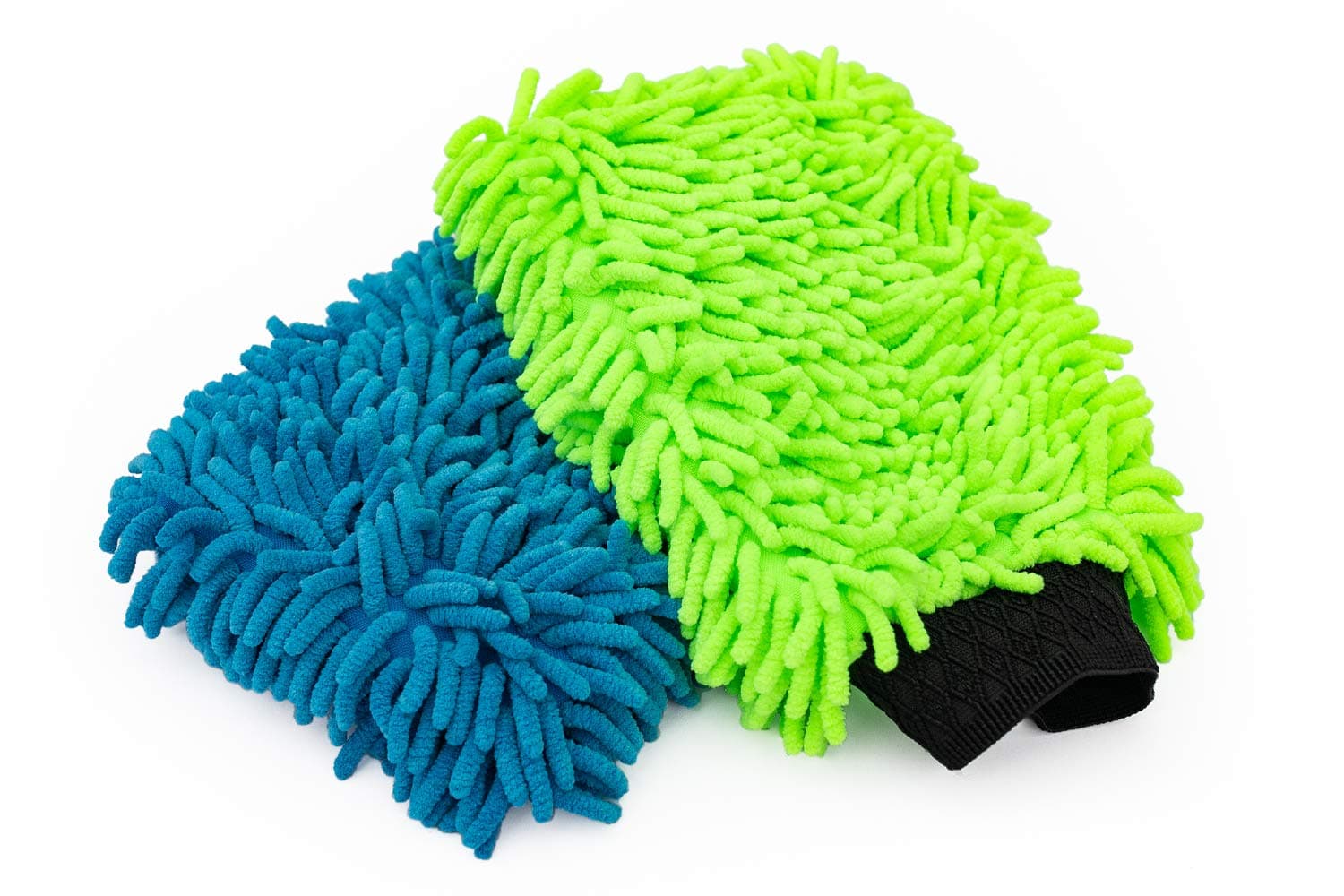 Premium Chenille Microfiber Knobby Wash Mitts - Perfect for Car Washing and Detailing; Scratch-Free, Lint-Free, Double-Sided, Plush, and Absorbent; Lime Green + Blue (2-Pack)