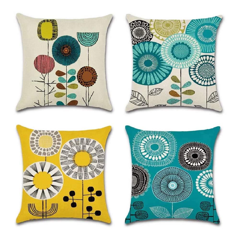 BoomTeckSet of 4 Decorative Farmhouse Throw Pillow Covers 18 x 18 inches Soft Linen Outdoor Pillow Cushion Case for Living Room Couch Sofa Car Bed