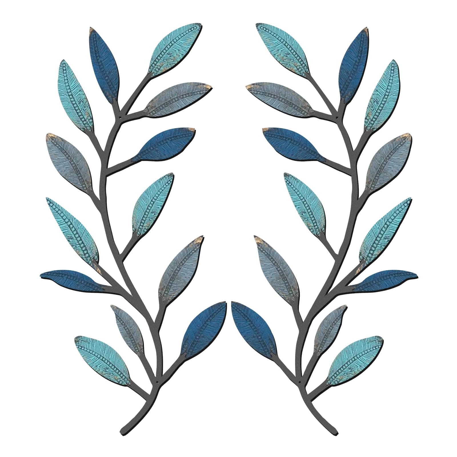 Zhengmy 2 Pieces Metal Tree Leaf Wall Decor Vine Olive Branch Leaf Wall Art Living Room, Hallway Wall Decor Outdoor Decoration(Vintage Blue)