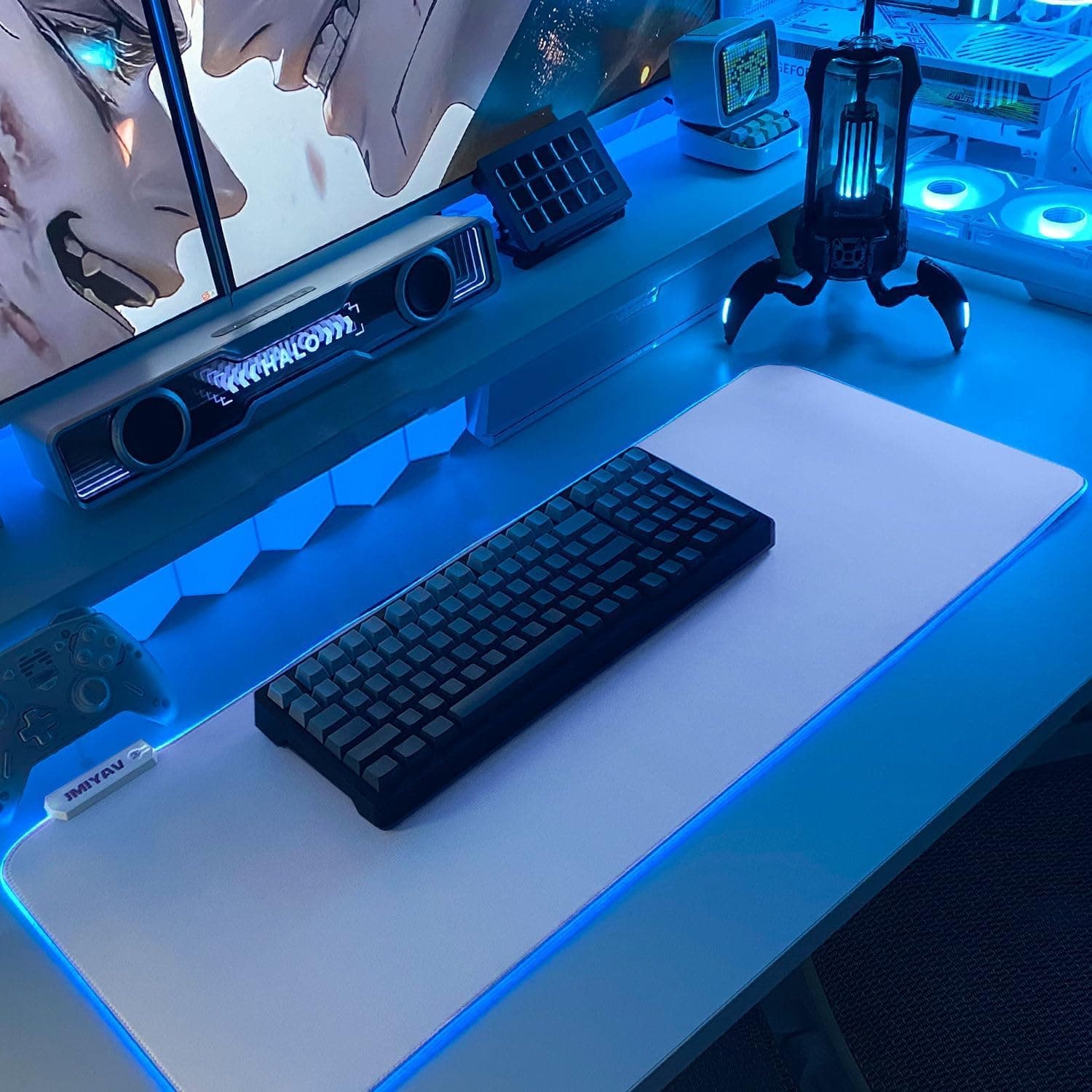 JMIYAV White Gaming Mouse Pad RGB Mousepad Non-Slip Rubber Base Extra Large Cool XL XXL Computer Desk Pad Gaming Accessories LED Light Up Extended Big Mouse Pad for Gamer 80 * 30cm