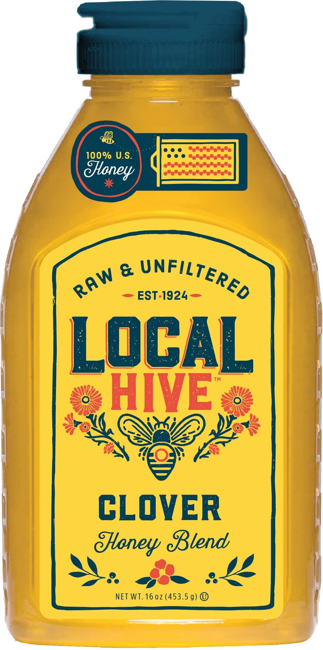 Local Hive Authentic Clover Raw Unfiltered Honey – 16 oz, 100% Pure US Honey, Sourced from American Bees and Beekeepers - Natural Sweetener, Ideal for Tea, Baking, and Cooking