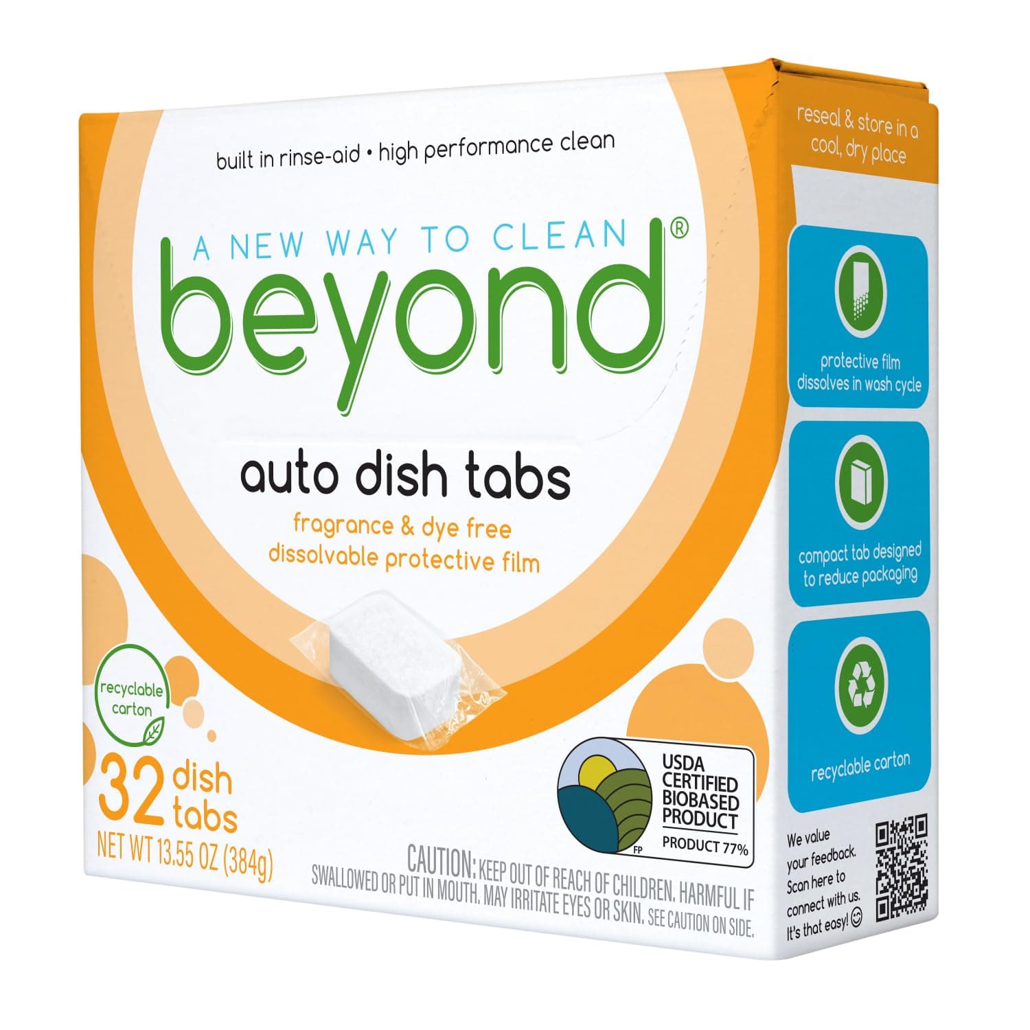 Auto Dishwasher Tablets [32 tablets] - Fragrance & Dye Free - Certified Biobased. Powerful. Plant-Based Ingredients