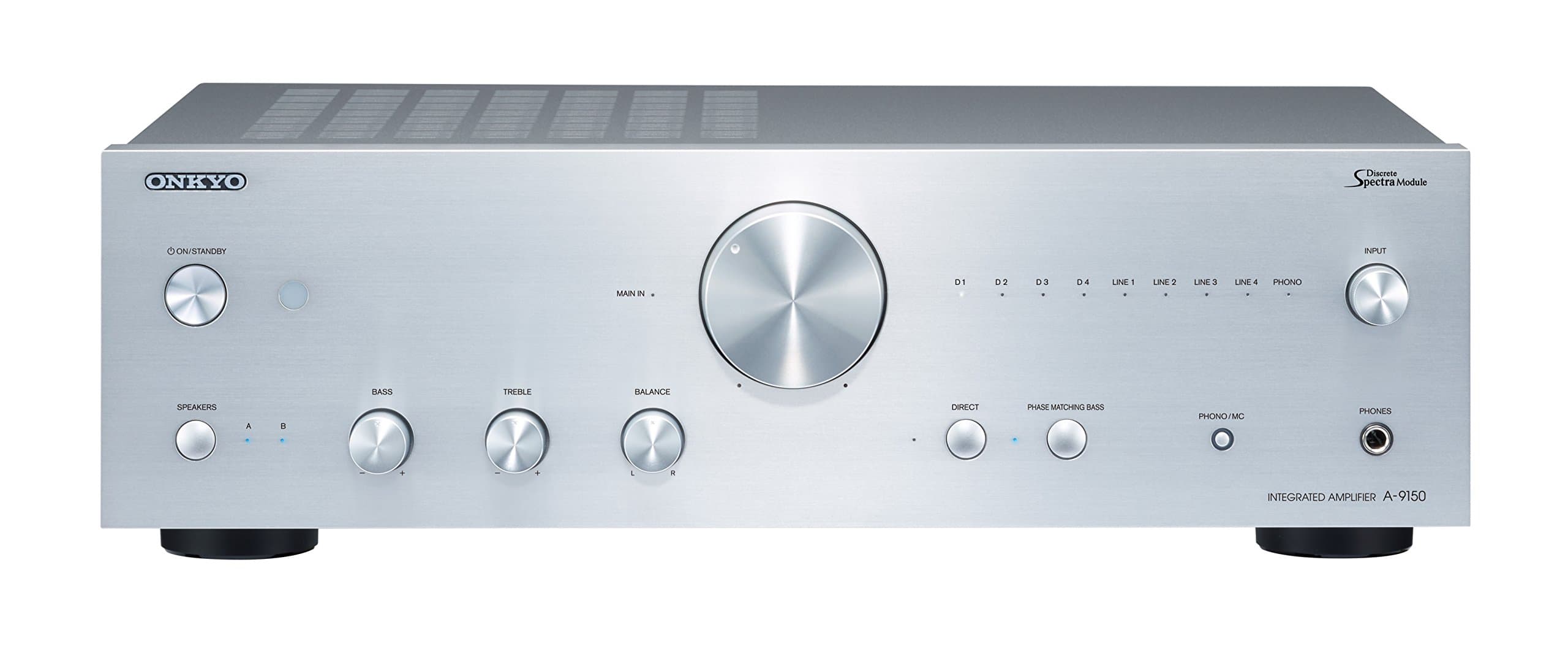 Onkyo A-9150(S) Stereo Full Amplifier with Special Power Amplification Circuitry (60 watts/channel output power, processing and audio connections, MM/MC phono input) Silver