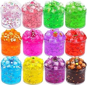 Slime Kits for Girls, 12 Packs Clear Slime Jelly Crunchy Kit, Non Sticky Slime Set for Kids, DIY Premade Crystal Glue Boba Slime, Super Soft Sludge Toy