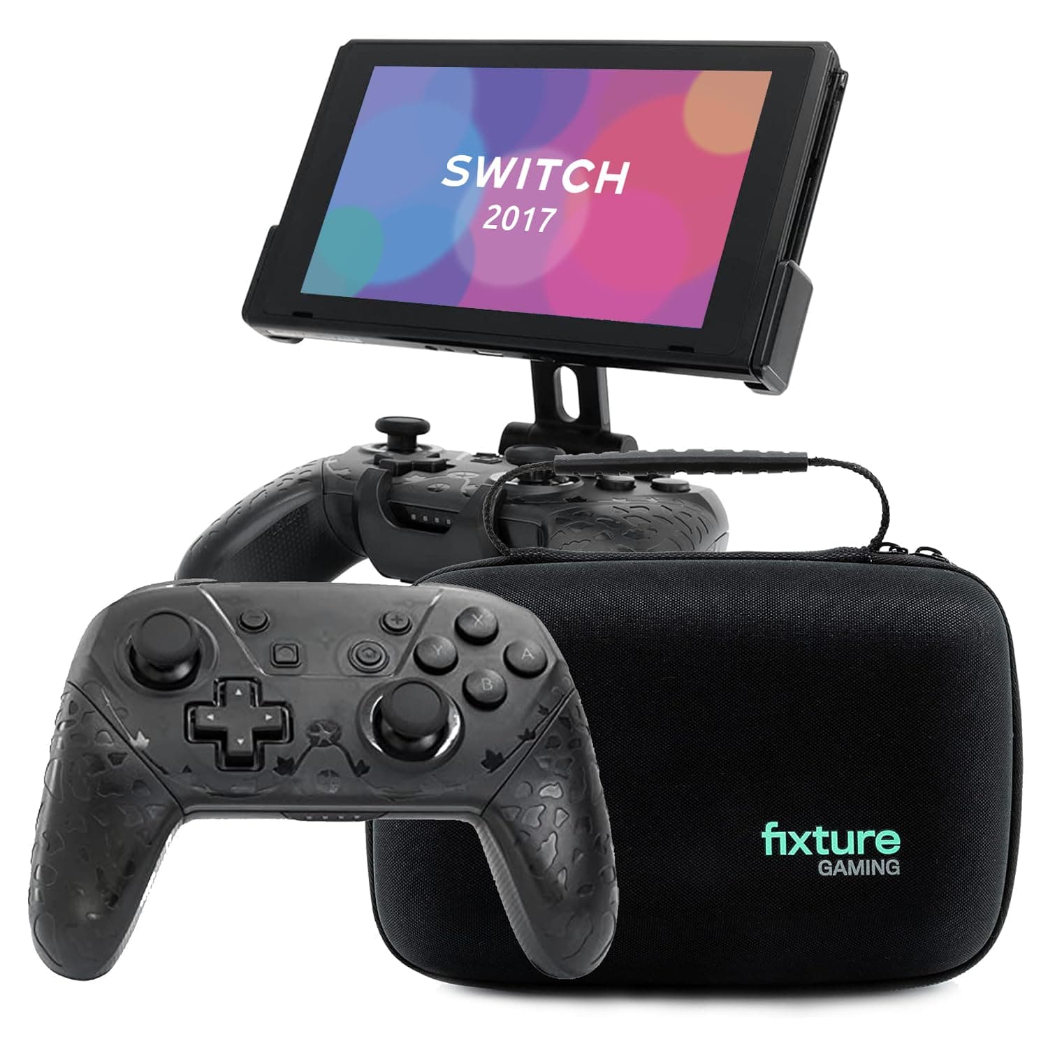 Fixture S1 Ultra Bundle Gaming Console Monitor Mount and Game Controller Compatible with Nintendo Switch, Adjustable Video Game Holder Stand Clip, Includes Carrying Case