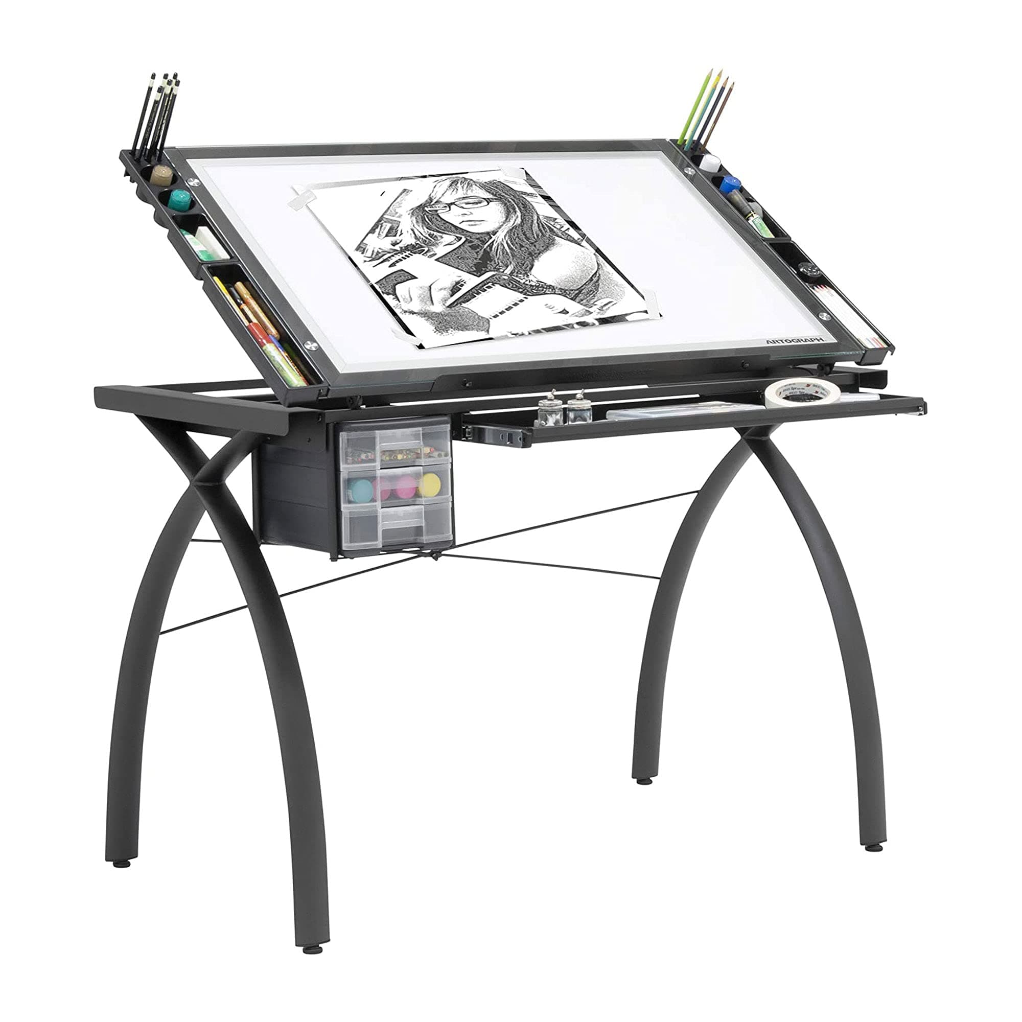 Artograph Futura Light Tracing Table for Artists with Storage and Adjustable, Dimmable Glass Work Top