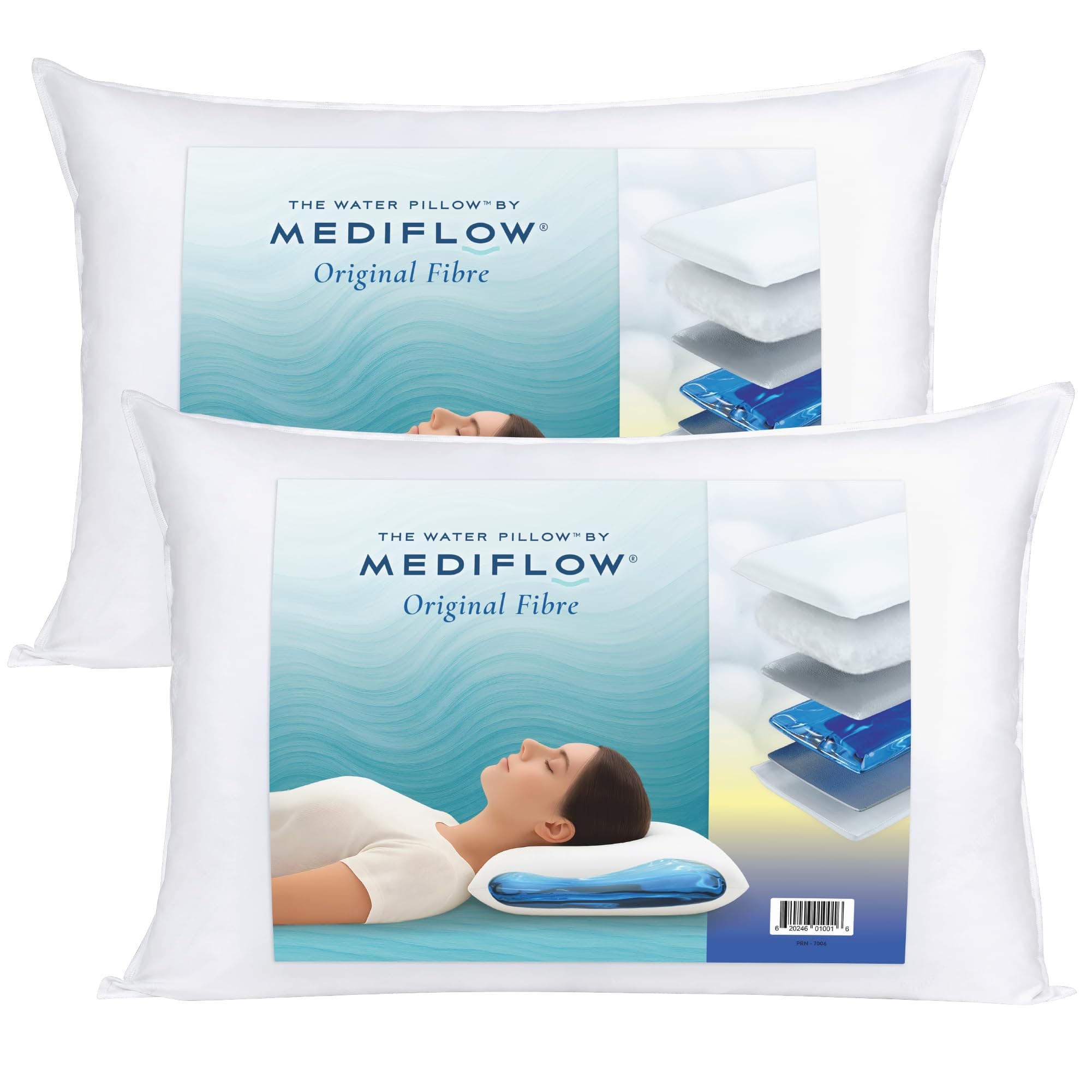Original Fibre Water Pillows – Adjustable Orthopaedic Neck Support, Waterbase Cushioning – Side, Back & Front Sleepers (2 Pack)