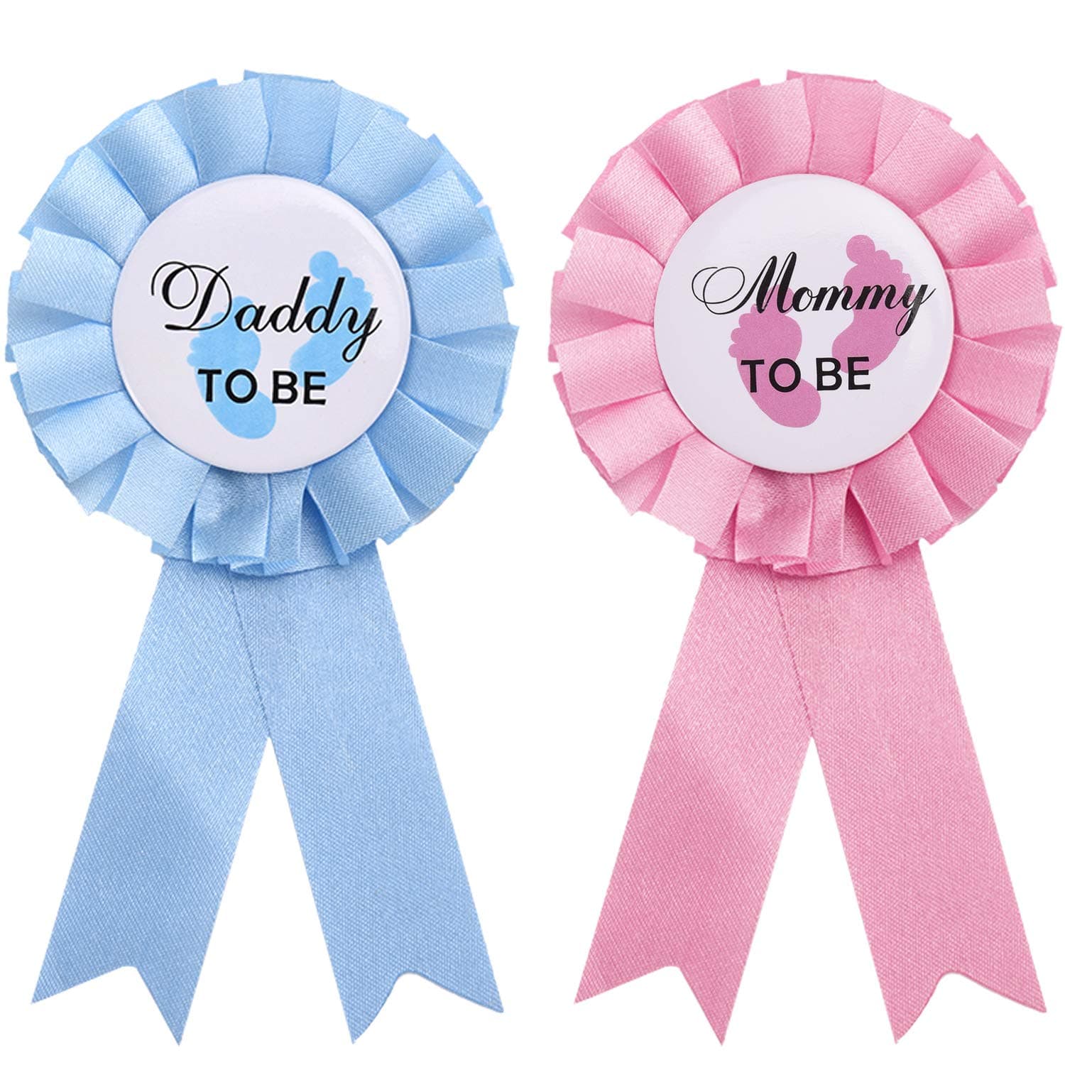 Willbond 2 Pieces Daddy and Mommy to Be Tinplate Badge Pin Gender Reveal Button Pins New Daddy Mom Gifts for Baby Shower Party Celebration, Pink and Blue
