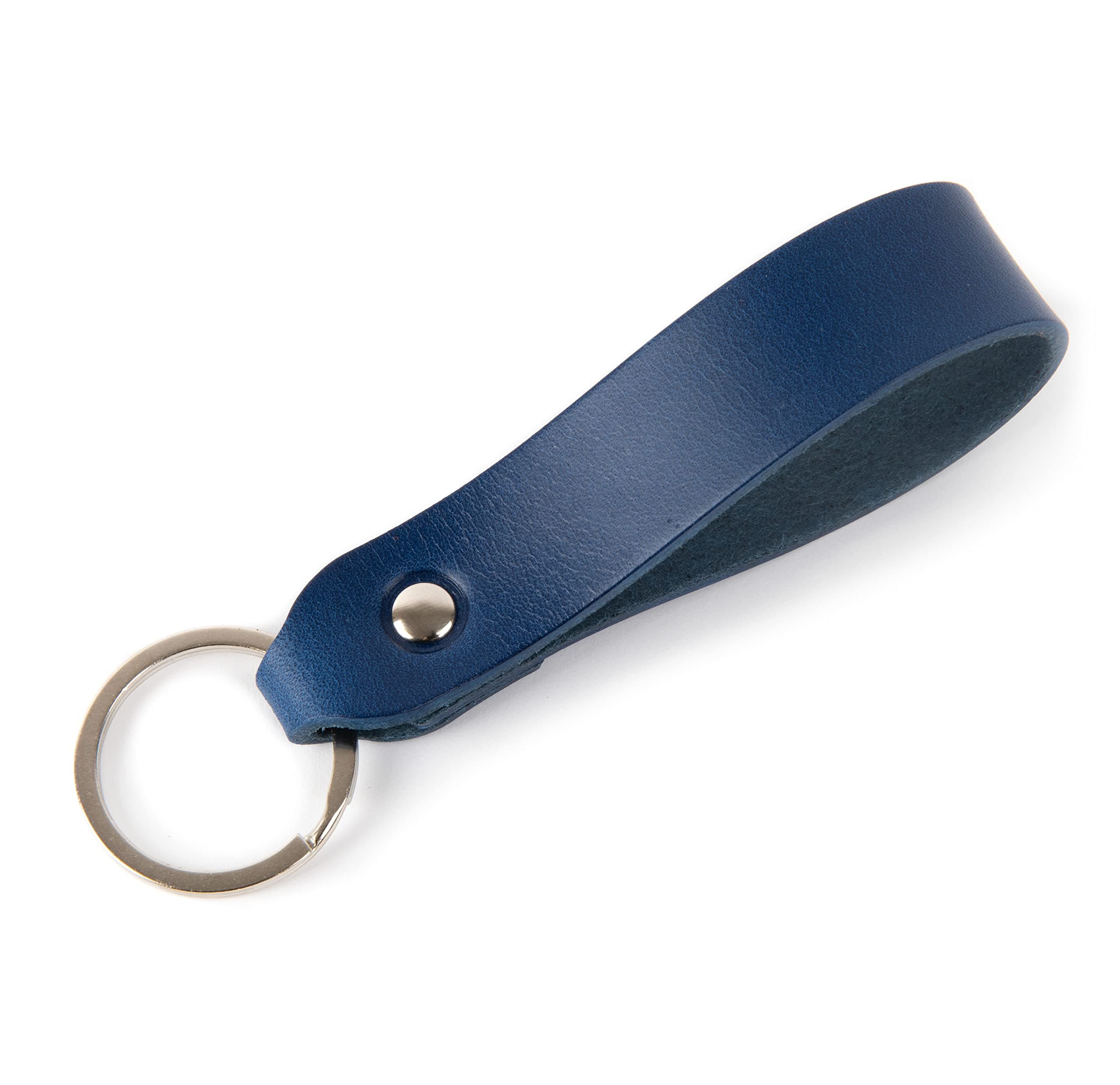 HAPPER STUDIOPersonalised blue leather keyring, custom drop shape ring key chain