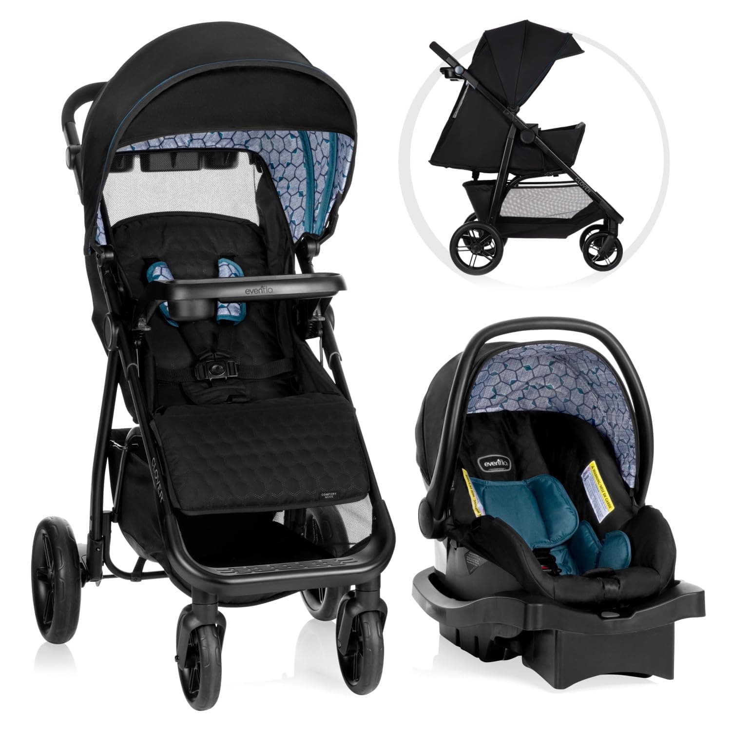Evenflo Clover Travel System with LiteMax Infant Car Seat (Blue Apis)