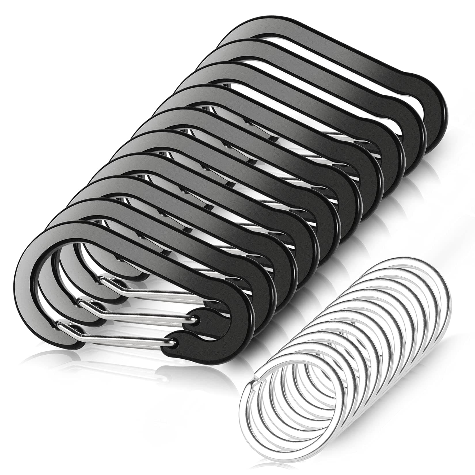 10 PCS Mini Carabiner Clips with Key Rings Aluminum D Shape Locking Carabine Keychain for Camping Traveling Hiking Keychains Keyring Outdoor