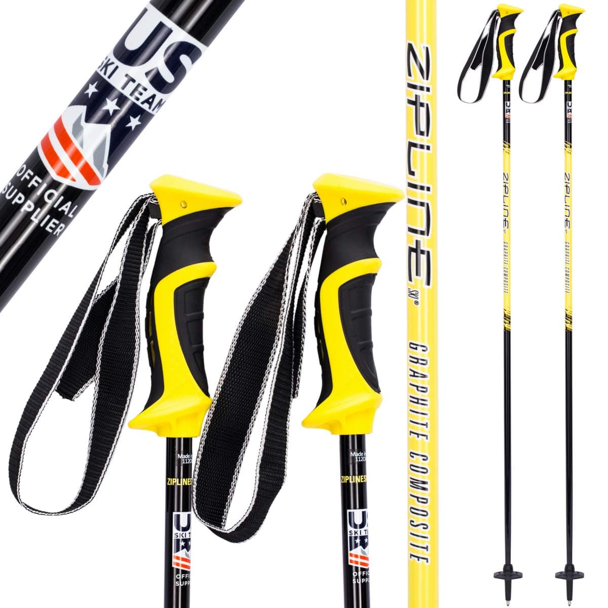 Ski Poles Graphite Carbon Composite - Zipline Lollipop U.S. Ski Team Official Supplier (Pineapple, 46" in./117 cm)