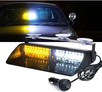 Xprite White & Yellow 16 LED High Intensity LED Law Enforcement Emergency Hazard Warning Strobe Lights For Interior Roof/Dash/Windshield With Suction Cups