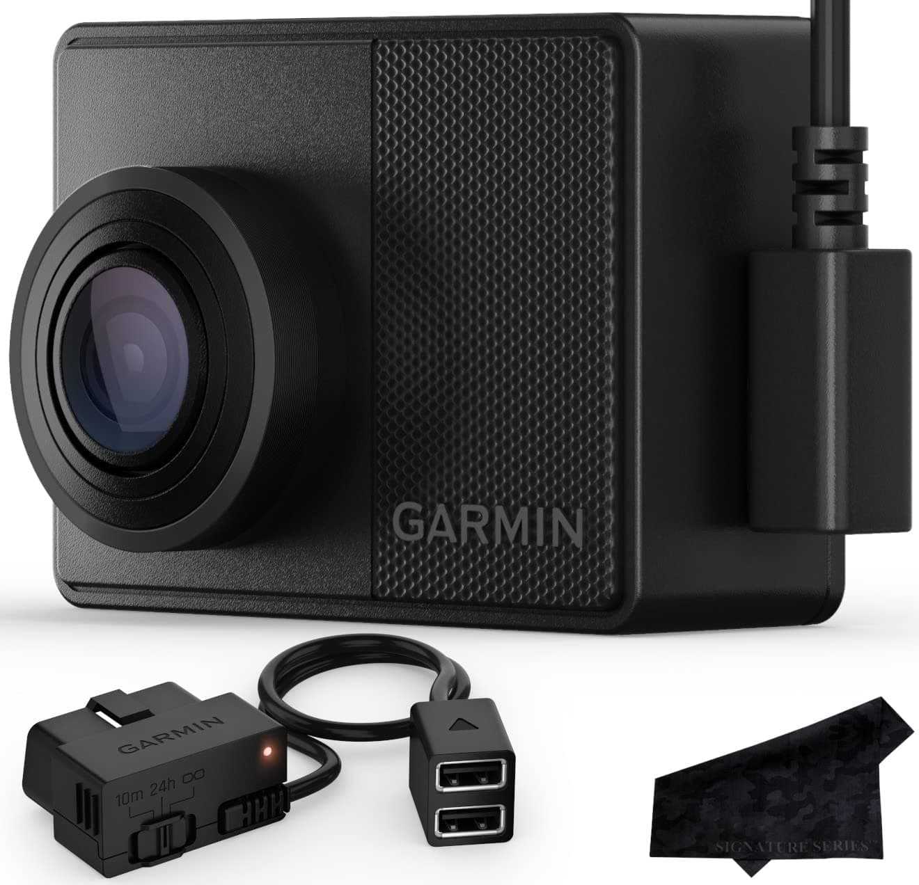 Garmin Dash Cam 67W, 180-degree FOV, 1440p, Monitor Your Vehicle w/Signature Constant Power Bundle