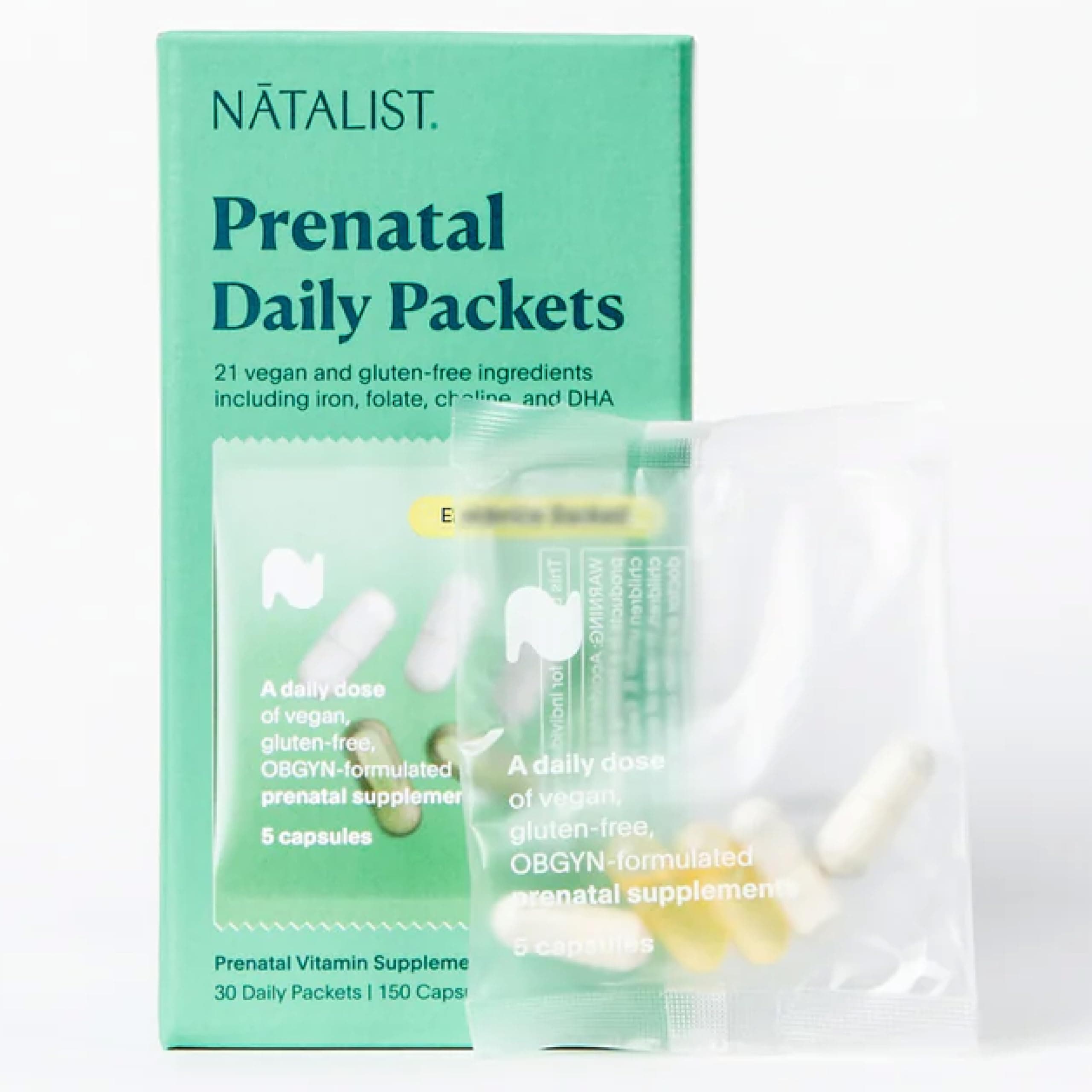 NATALISTDaily Prenatal Packs Daily Preconception & Pregnancy Formula Women's Wellness Multivitamin & Wild-Sourced Marine Algae DHA - Vegan, Gluten-Free - 30 Capsule Packets