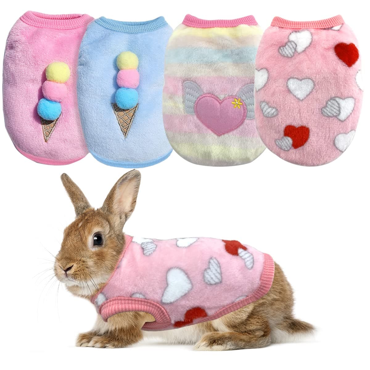 4 Pieces Bunny Clothes for Rabbits- Small Animal Guinea Pig Warm Vest Clothes Costume Soft T-Shirt for Kitten Ferret Chihuahua Puppy Mini Dog and Small Animals XS
