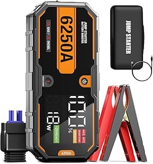 12V 6250A Jump Starter, Battery Booster, Heavy duty upto 13L Engine Support for car, van, and truck, 70 Starts, Power Bank, LED Light, Safety Tech, Rugged & Compact, Digital Display