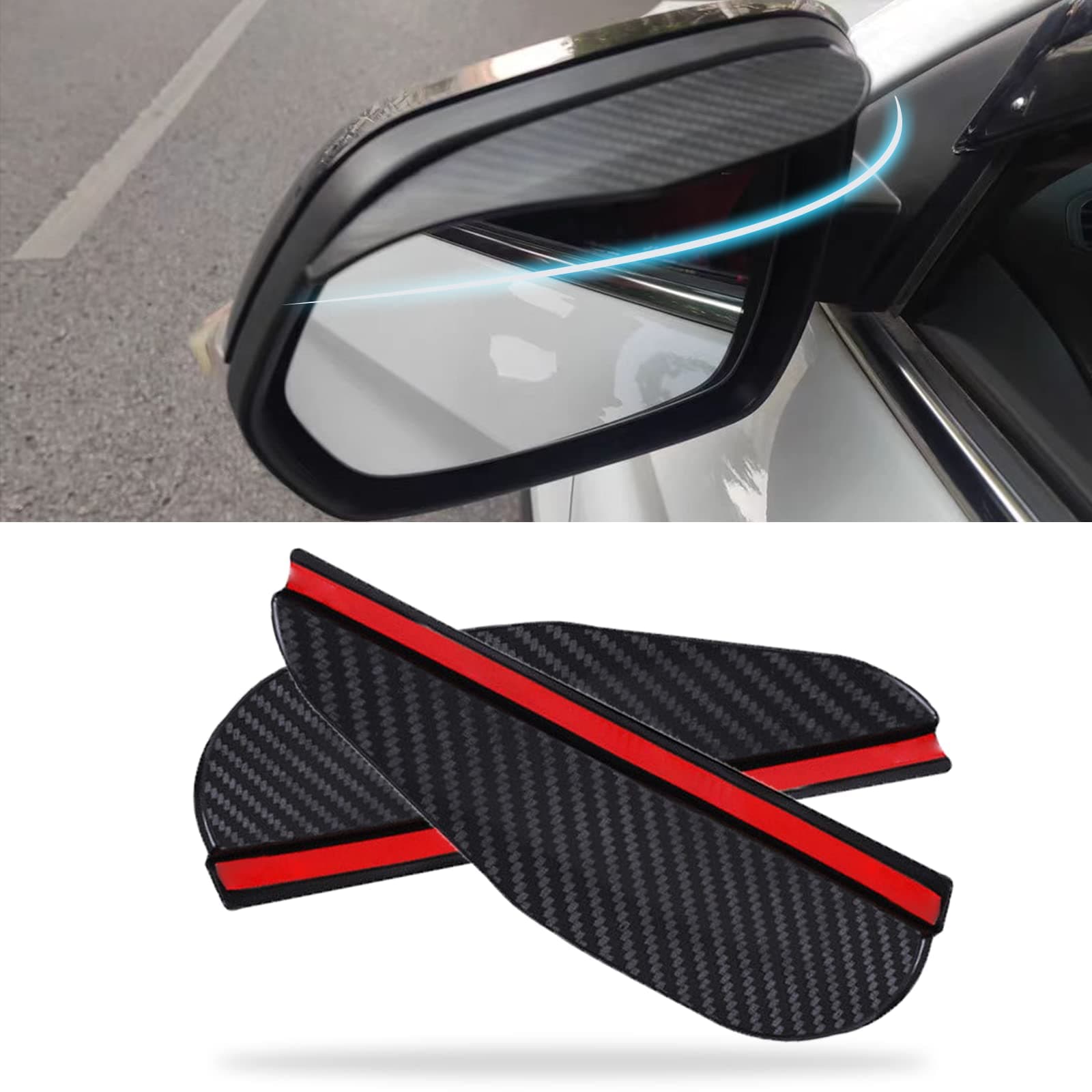 2Pcs Carbon Fiber Side Mirror Rain Visor Guard, Universal for Cars, Trucks and SUVs (Black)