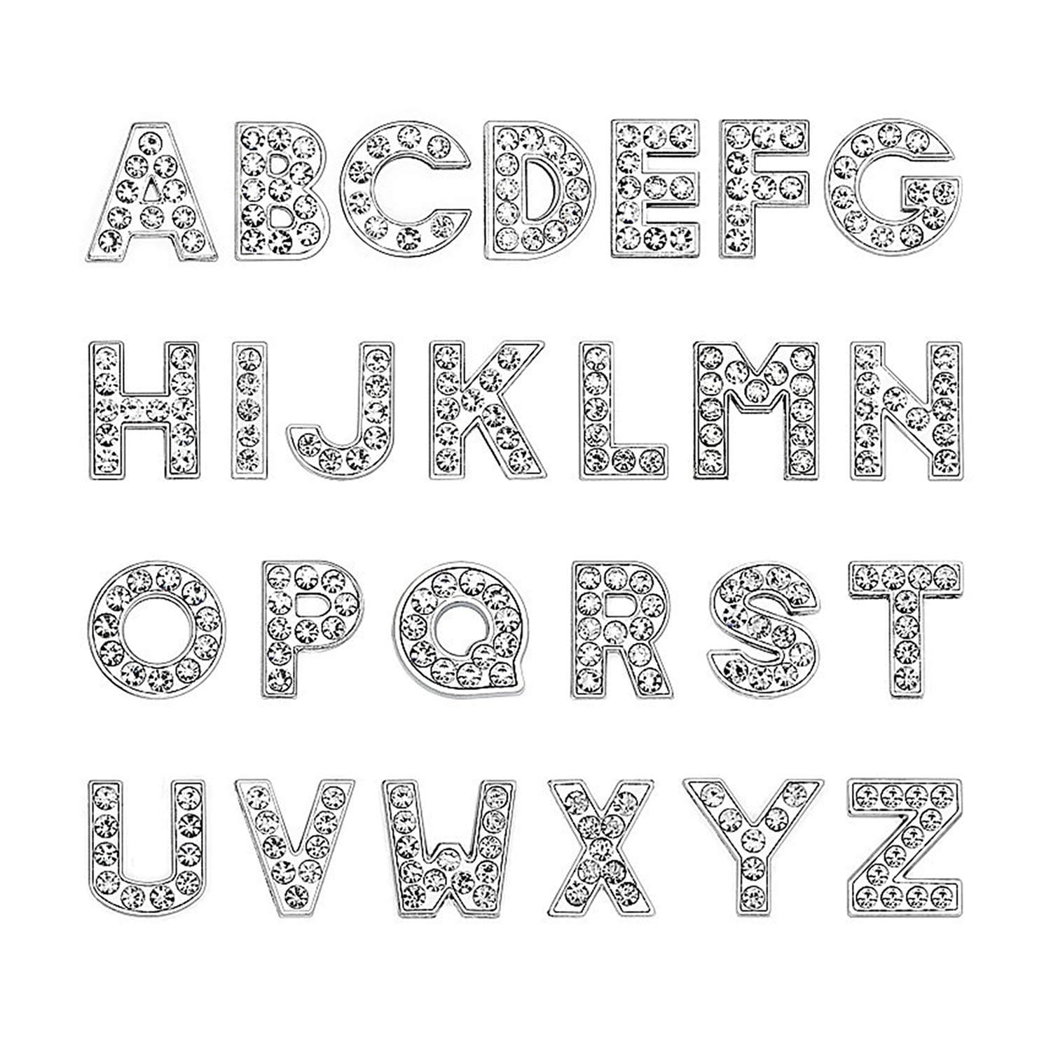 52pcs A-Z Full Rhinestones 8mm Slide Alphabet Letters for DIY Slide Wristbands Bracelets,Making Charm