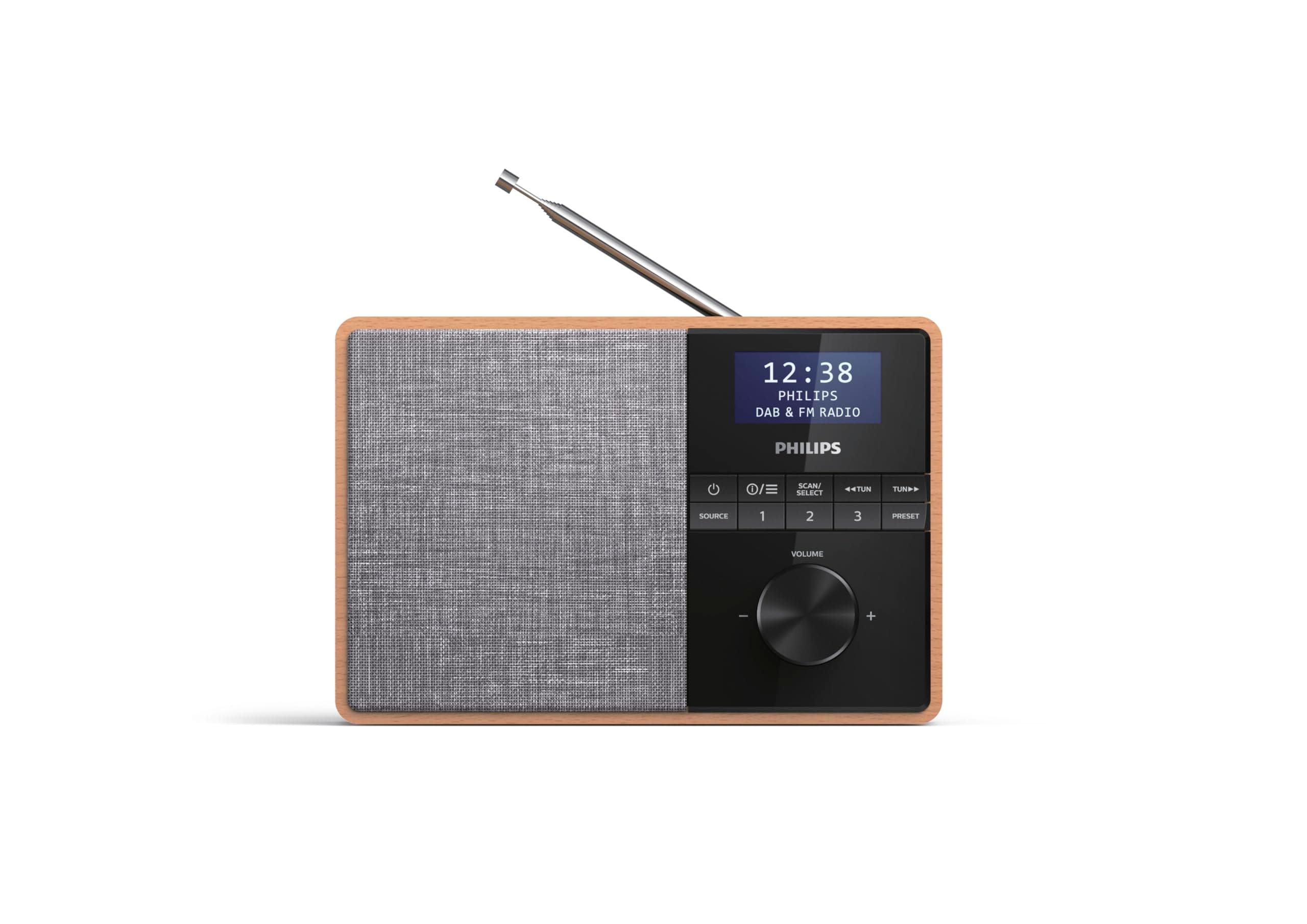 Audio R5505/10 Bluetooth Radio (Wooden Housing, DAB+/FM Radio, 3-Inch Driver, Kitchen Timer, Mains or Battery Operated), Brown/Grey, 20.7 L x 10.6 W x 14.1 H