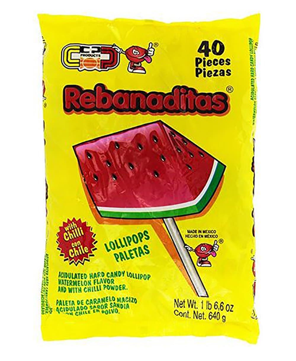 Rebanaditas Paletas Sabor Sandia Hard Candy Chili Covered Lollipops 40 pcs