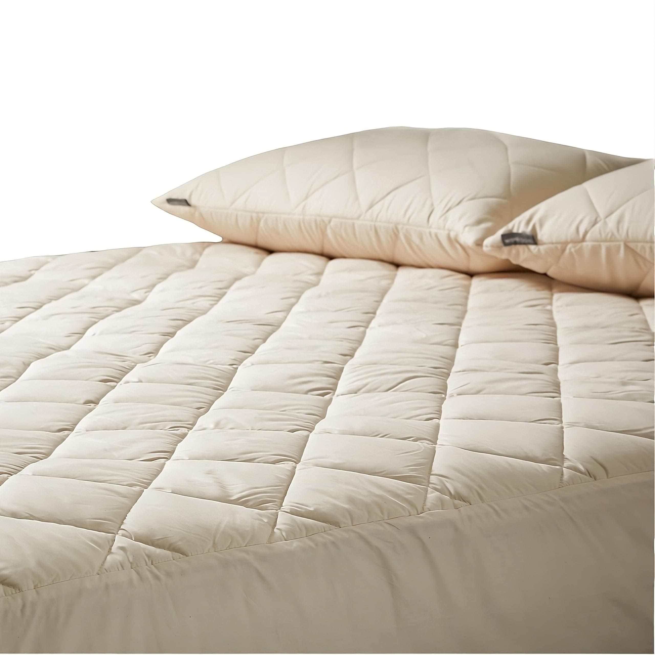 Woolroom Deluxe King Mattress Protector Quilted Machine Washable Hypoallergenic Temperature Regulating Traceable British Wool Organic Cotton Fitted Bed Cover