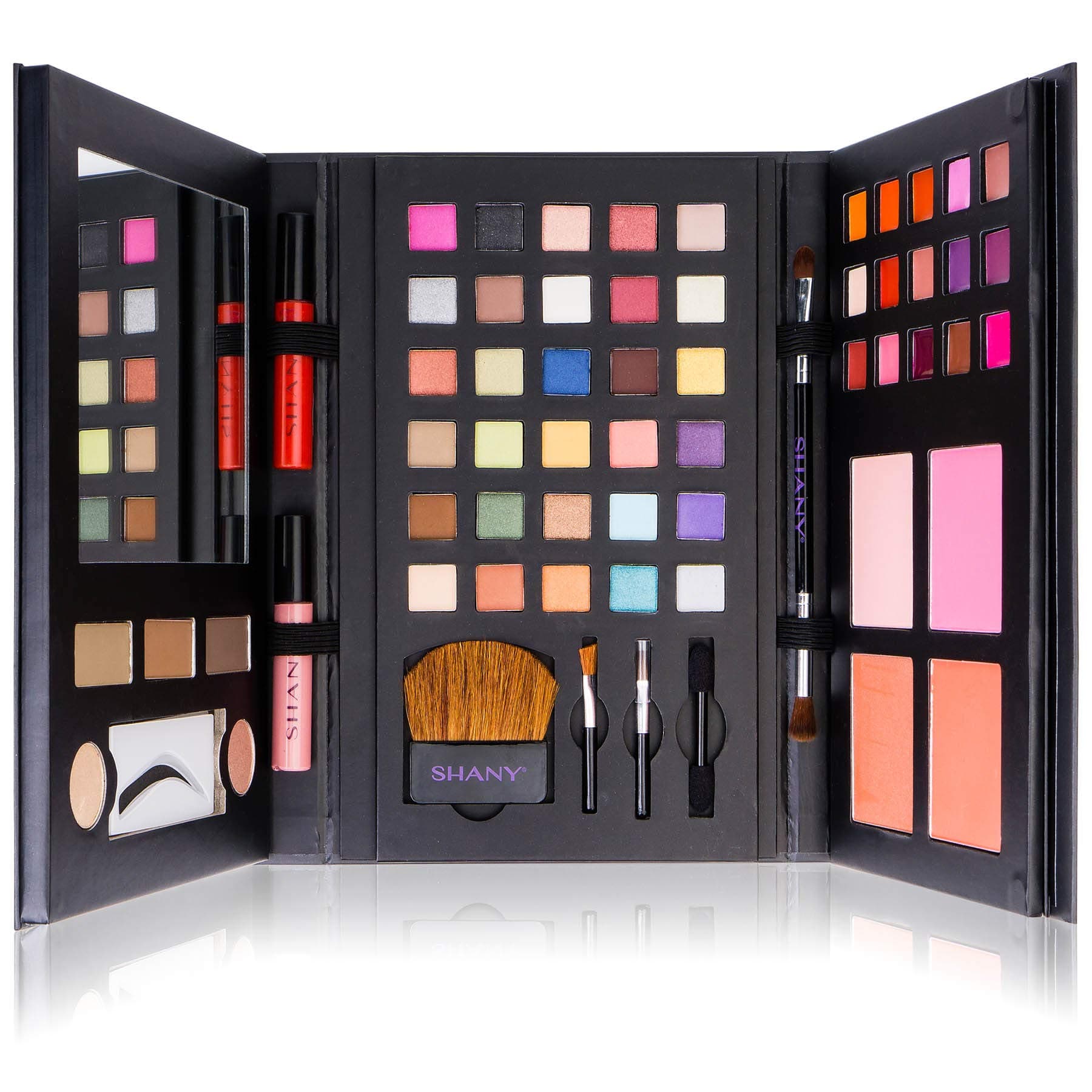 SHANY Luxe Book Makeup Set All In One Travel Cosmetics Kit with 30 Eyeshadows, 15 Lip Colors, 5 Brushes, 4 Pressed Blushes, 3 Brow Colors, and Mirror, LUXEBOOK, 62 Piece Set