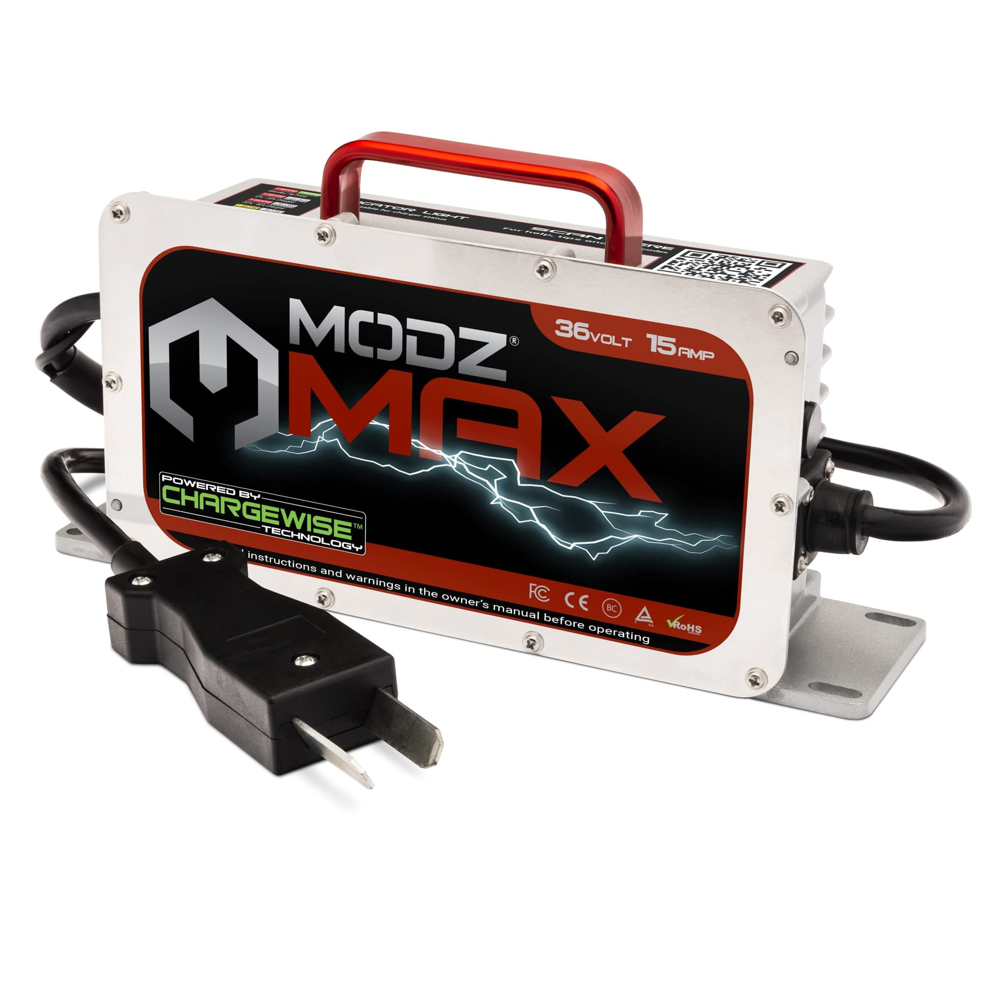 MODZ Max36 15 AMP Golf Cart Battery Charger Compatible with 36 Volt Club Car, EZGO & Yamaha Modelss with Crowfoot Plug