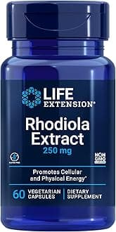Rhodiola Extract 250 mg – Energy and Stress Management Supplement – Memory and Cognition Support - Gluten-Free, Non-GMO, Vegetarian – 60 Capsules